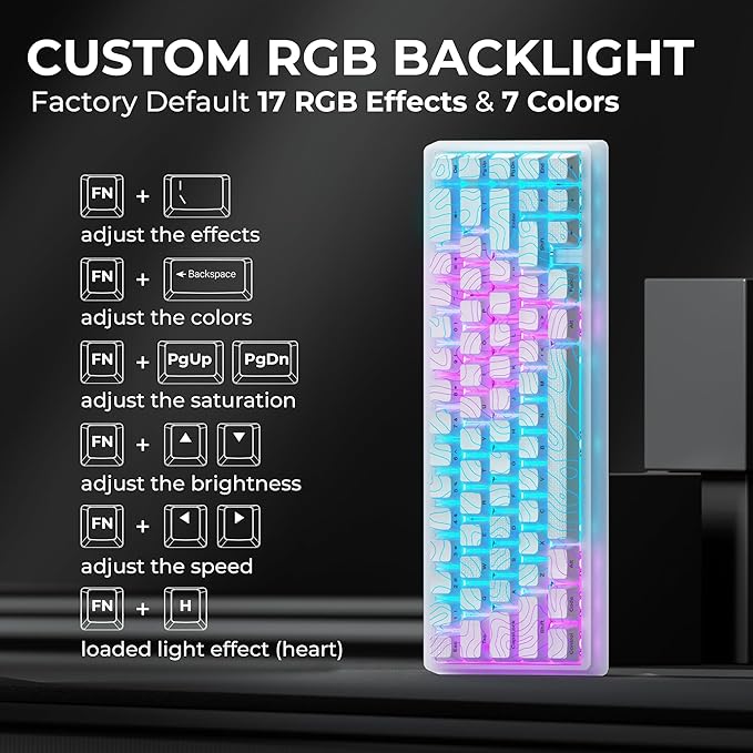 HITIME x XVX M67 Wireless 60% Percent Keyboard, QMK/VIA Topographic Gaming Keyboard, Tri-Mode Thocky Creamy Mechanical Key Board, Hot Swappable Gasket Mount RGB IMD Tech for Win/Mac(JadeStone)
