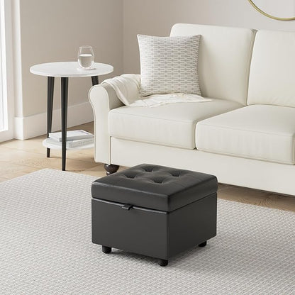 H&B Luxuries Tufted Leather Square Flip Top Storage Ottoman Cube Foot Rest (Black)