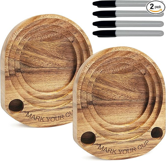 Party Cup Holder with Marker Slot, Acacia Wood Bathroom Cup Dispenser Mark Your Cup and Drink Up, Hosting Essential to Prevent Mix-Ups & Mark Your Cup for Birthdays, BBQs, Holiday Events