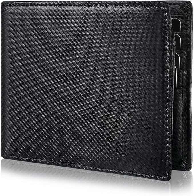 Leather Wallet for Men Bifold RFID Blocking Wallets with 12 Card Slots, 2ID Window & 2 Cash Pocket - Includes Gift Box(Modern Black)