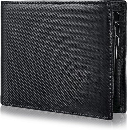 Leather Wallet for Men Bifold RFID Blocking Wallets with 12 Card Slots, 2ID Window & 2 Cash Pocket - Includes Gift Box(Modern Black)