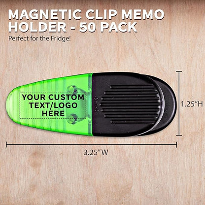 50 Magnetic Memo Holders Set - Customizable Text, Logo - Large Clip, Plastic - TGreen