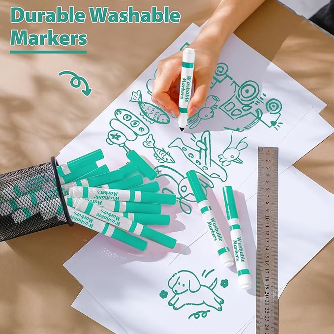 Janlaugh 36 Pcs Cyan Washable Markers Bulk Coloring Broad Line Markers for Kids Cyan Conical Tip drawing pen for School Supplies, travel Art baby shower gender reveal party Supplies, Ages 6+