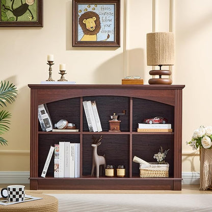 Bookshelf, 6-Cube Bookcase and Kids Bookshelf, Wooden Storage Cabinet with Cube Organizer, Modern Book Shelf for Bedroom Furniture, Living Room, Office Storage, Toy Organizer, Display Cabinet Cherry