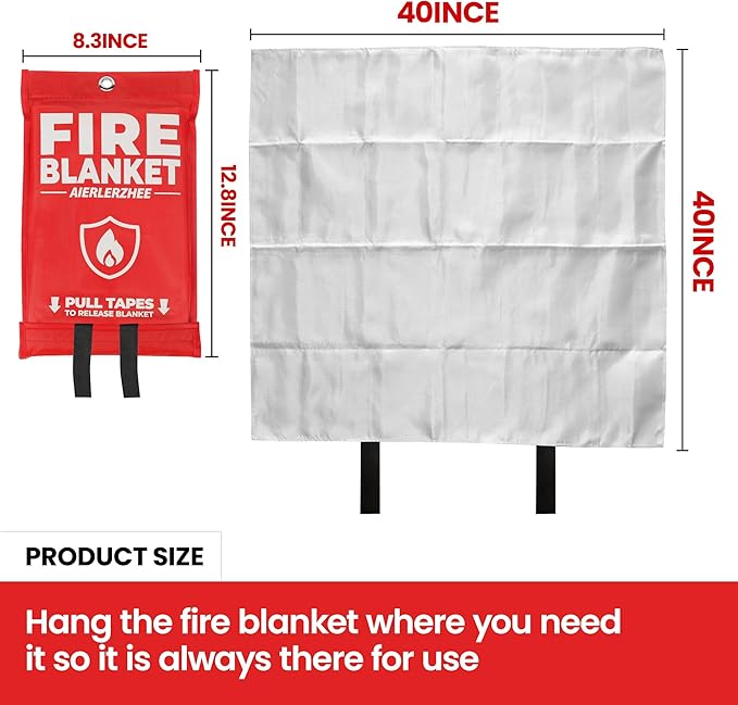 Fire Blanket - 2 Pack 40" x 40" Emergency Fire Blanket for Kitchen and Home,Fireplace,School,Warehouse,Grill