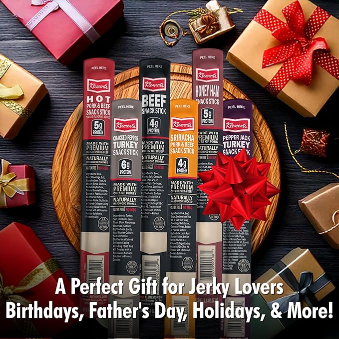 Jerky.com Jerky Gift Basket for Men | 12 Piece Meat Sticks Sampler with Pork, Ham, Sriracha, Turkey, Beef Sticks Variety pack | High Protein, Low Carb, Keto Friendly Christmas Gifts | Beef Jerky Gifts for Men