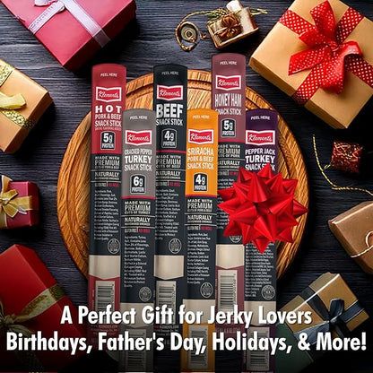 Jerky.com Jerky Gift Basket for Men | 12 Piece Meat Sticks Sampler with Pork, Ham, Sriracha, Turkey, Beef Sticks Variety pack | High Protein, Low Carb, Keto Friendly Christmas Gifts | Beef Jerky Gifts for Men