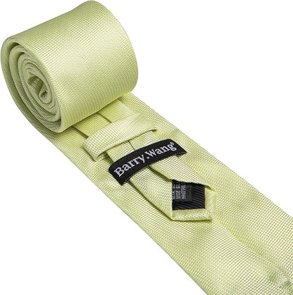 Barry.Wang Tie Sets for Men Silk Solid Necktie Stain Ties Handkerchief Pocket Square Cufflinks Wedding Business Dyed
