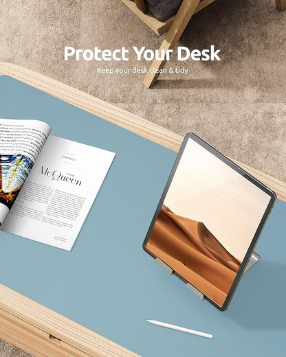 YSAGi Leather Desk Protector, Office Mat, Large Mouse Mat, Non-Slip PU Leather Blotter, Laptop Pad, Waterproof Writing Pad for Office and Home (Ice Blue, 35.4" x 17")