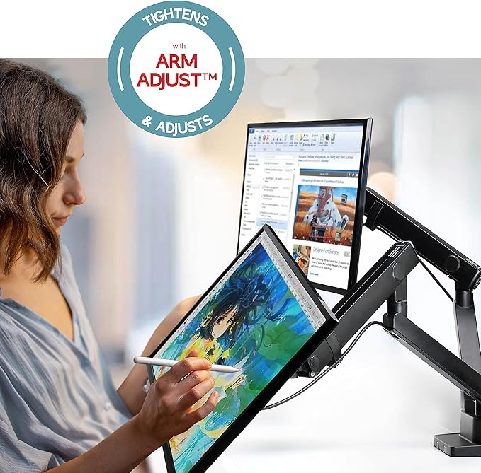 Dual Monitor Arm Stand for 32 Inch Screens - Full Adjustable VESA Mount for 2 Monitors, Heavy Duty Dual Monitor Desk Mount Compatible with C Clamp, Grommet Mounting Base, Holds 26.4lbs per Arm, Black