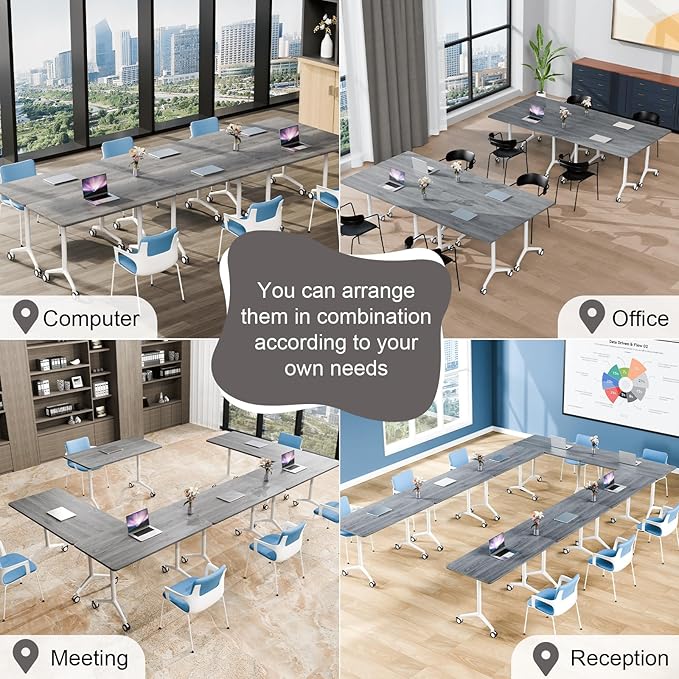 Conference Table Folding Conference Room Tables, Modern Mobile Meeting Training Table with Silent Wheels, Foldable Seminar Table for Offices, Classrooms, Libraries (4, Grey2, 70.8in)