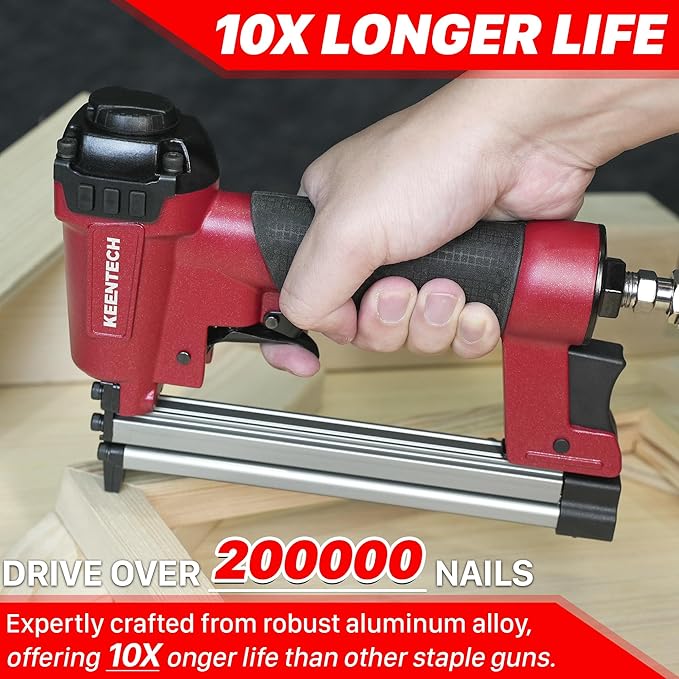 KEENTECH Pneumatic Staple Gun 22 Gauge, Air Upholstery Stapler with 3765pcs 3/8" Crown Staples 1/4"-5/8", Ready-to-Use Air Staple Gun with Staples, Safety Trigger, for Wood Furniture Fabric Leather