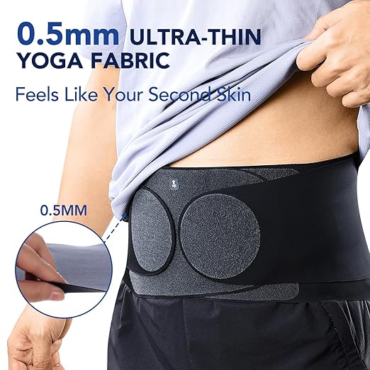 0.5mm Ultra Thin Back Brace for Women Men, Seamless Yoga Fabric for All Day Comfort, Wear under Clothes, Enhanced Lumbar Pad for Lower Back Pain Relief, Sciatica, Posture, Lifting, Black, Size L