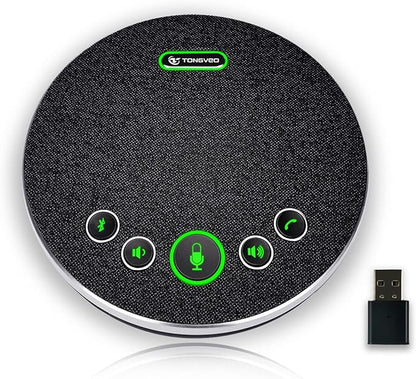 TONGVEO Bluetooth Speakerphone Conference Microphones, Wireless Conference Speaker 360°Voice Pick up with 4 AI Noise Cancellation Mics USB/Dongle/Bluetooth Connection 8 Hour Call Time for 8-12 People