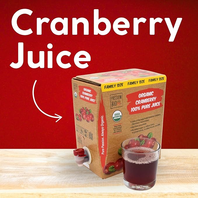 Organic Cranberry Juice Box 101.4 Fl Oz | Pure Fruit Juice, Not From Concentrate | Organic, Vegan, Non-GMO | No Added Sugar, Easy-Pour Tap Packaging