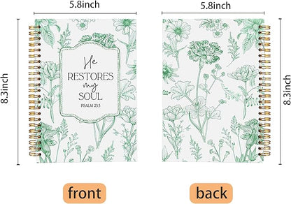 Christian Notebook for Women, Christian Art Gifts Journal, Prayer Journal for Women, Bible Journaling Notebook, PSALM 23:3 He Restores My Soul Floral Spiral Notebook 5.5x8.3