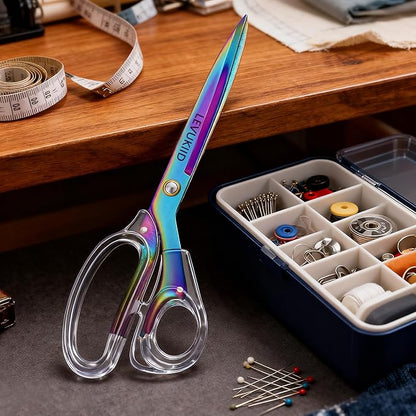 9 Inch All Purpose Scissors for Adults - Ins Style Clear Resin Handle, 2Cr13 Stainless Steel Sharp Blade - Ideal for Fabric Crafts