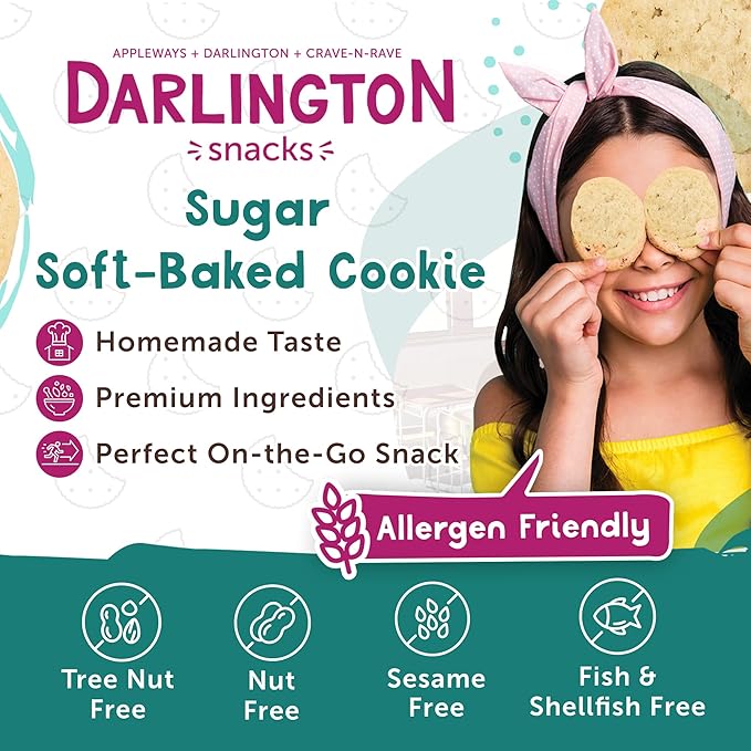 Darlington Snacks Soft Baked Sugar Cookies Individually Wrapped, 100% Nut Free Soft Sugar Cookies, Kosher Approved, Made in USA, 0.75 Oz, 216 Count
