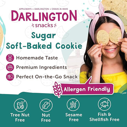 Darlington Snacks Soft Baked Sugar Cookies Individually Wrapped, 100% Nut Free Soft Sugar Cookies, Kosher Approved, Made in USA, 0.75 Oz, 216 Count