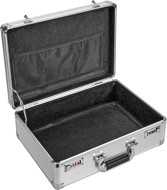 File Organizer Storage Box - 16.9 x 12.2 x 6.1 Inch Large, Portable Locking Storage Totes with Dual Combination Locks, Lock Boxes for Personal Items, Cash, Briefcase - Silver