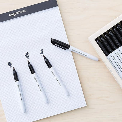 Amazon Basics Fine Tip Point Permanent Markers for Office, School, and Home Use, Black, 24 Pack