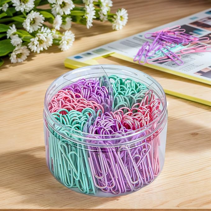 300psc 2 Inch Anti-Rust Metal Large Paper Clips in Macaron Purple, Pink & Green, Ideal for Office, Home & School Use, 50mm Jumbo Paper Clips, Cute Office Desk Supplies,