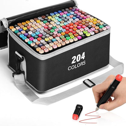 204 Colors Alcohol Markers, Art Markers for Kids Adults Artists Coloring Book Painting Sketching, Dual Tip Drawing Marker Set Perfect for Boys Girls Students Gift (204)