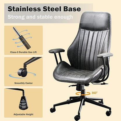 High Back Padded Headrest Office Chair, Ergonomic Executive Office Chair with Lumbar Support, Adjustable Height Home Office Desk Chair with Armrests, Rolling Swivel Computer Gaming Chair,Dark Grey