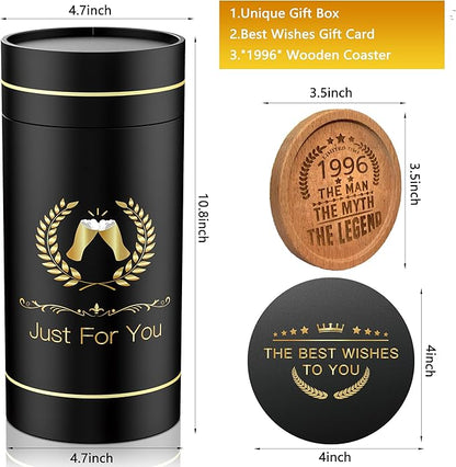 30th Birthday Beer Glasses Gifts, Personalized '1996' Vintage Glass Ware Set for Men, Black Gift Package with Drinking Glass, Coaster, and Card for 30 Years Old Man