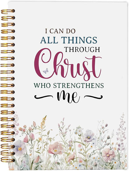 Watercolor Flower Christian Notebook Journal, Christian Gifts for Women Faith, I Can Do All Things Bible Journal Notebooks for Note Taking, Faith Based Gifts, Spiral Notebook 5.5x8.3 Inch