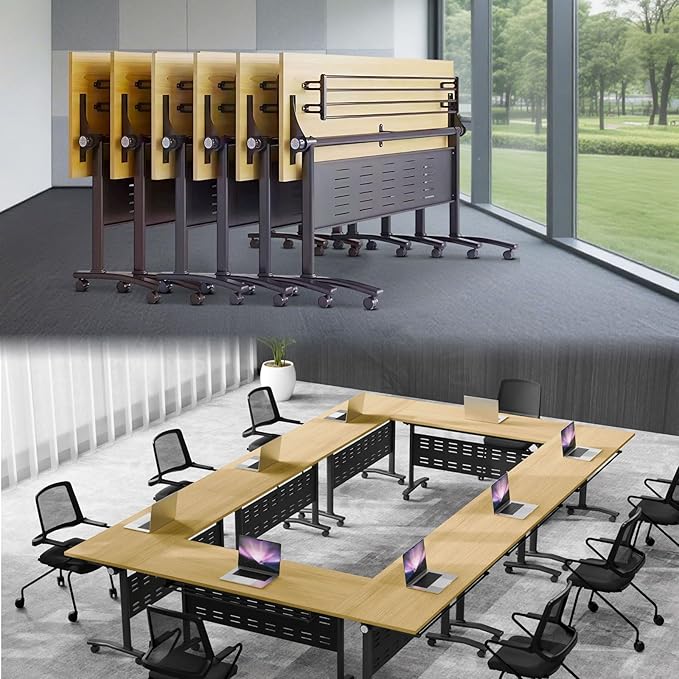 Folding Conference Table,Conference Table with Wheels,Large Flip-Top Training Table,Freely Combinations,Easy to Move for Offices, Schools,Training Rooms（6,A-Yellow,55in