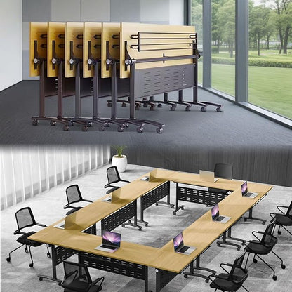 Folding Conference Table,Conference Table with Wheels,Large Flip-Top Training Table,Freely Combinations,Easy to Move for Offices, Schools,Training Rooms（6,A-Yellow,55in