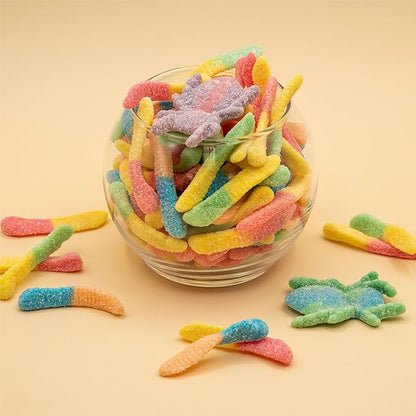 Sour Gummy Worms & Spiders Candy | 2-Pound Pack | Bulk Gummy Candy Mix | Neon Gummies for Party Favors, Dessert Decorating, Gifting and Everyday Snacking