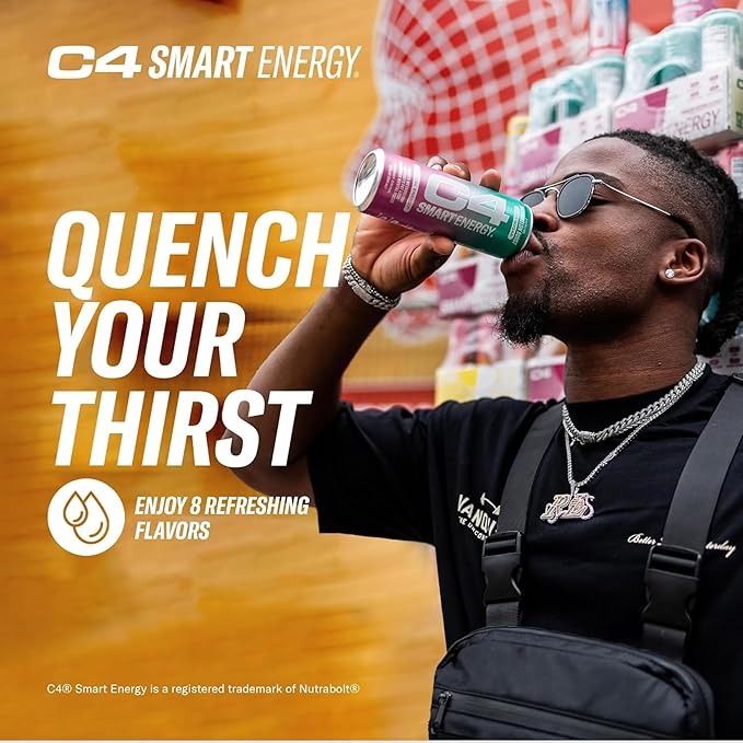 Cellucor C4 Smart Energy Drink ‚ Boost Focus and Energy with Zero Sugar, Natural Energy, and Nootropics - 200mg Caffeine - Blue Raspberry (12oz Pack of 12)