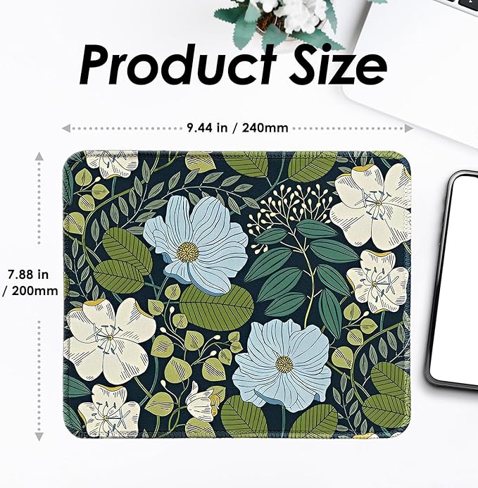 Square Mouse Pad with Stitched Edge, Premium Mousepad Washable Cloth. Computer Mouse Pad with Non-Slip Rubber Base, Mouse Pads for Computers Laptop Mouse 9.25x7.75x0.12 inch-Olive Floral-2 Pack
