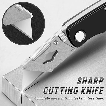 4 Pack Folding Utility Knife with Extra 10Pcs Blades, Box Cutters for Home, Office, Warehouse, Durable Razor Knife, Box Knife, Box Opener, Small Box Cutter with Clip, Navajas de Trabajo