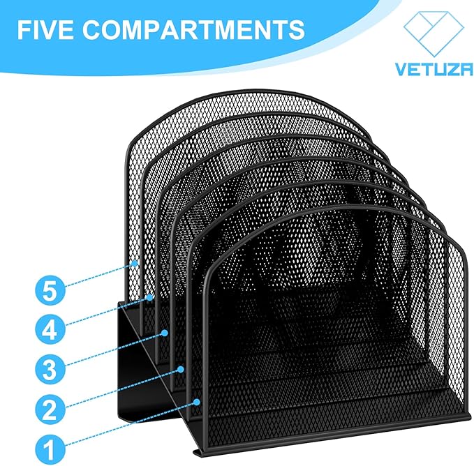 Desk File Organizer, Metal Mesh Vertical Desktop File Folder Holder for Office & School & Home, 1 Pack