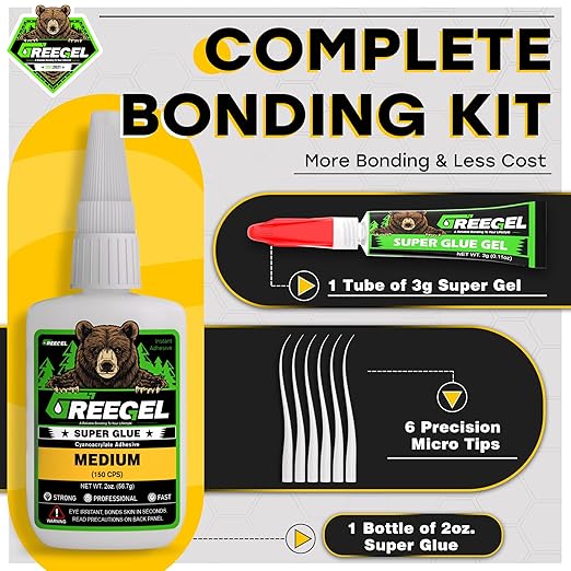 Super Glue Medium for Plastic, Metal, Leather, Wood, Ceramic, Premium Superglue 2 oz - Clear Cyanoacrylate Adhesive (CA) Instant Glue with Extra Gel for Quick Fixes & Repair (1 Pack)