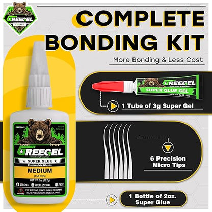 Super Glue Medium for Plastic, Metal, Leather, Wood, Ceramic, Premium Superglue 2 oz - Clear Cyanoacrylate Adhesive (CA) Instant Glue with Extra Gel for Quick Fixes & Repair (1 Pack)