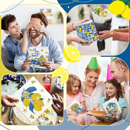 Saillong 12 Pack Capri Lemon Diamond Painting Greeting Card Kit with Envelopes Blue Yellow Lemon Diamond Art Cards 5D Rhinestones Painting Making Kits for Adult DIY Craft Family Friend Holiday Gifts