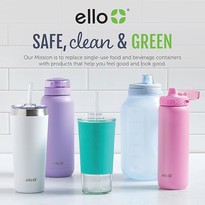 Ello Impact 4 Pack Reusable Metal Straws with Silicone Tips Made from Stainless Steel, Dishwasher Safe, BPA-Free with Cleaning Brush, June Breeze