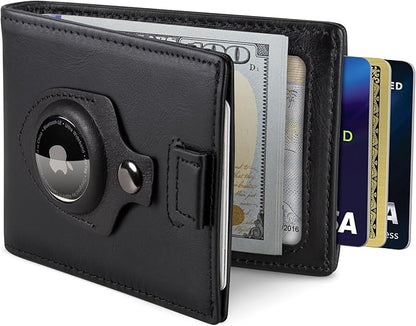 SERMAN BRANDS AirTag Wallet - RFID Blocking Mens Minimalist Money Clip Wallet for Airtag - Full Grain Leather - Slim Bifold. Front Pocket Air tag Wallets for men. Gift