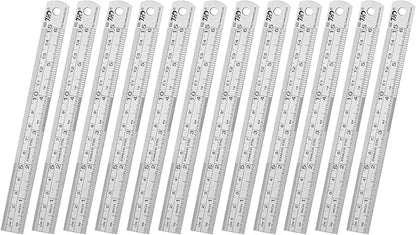 ZZTX Ruler Metal Straight Edge Stainless Steel Ruler 6 Inch Ruler Set Rulers Bulk 12 Pack