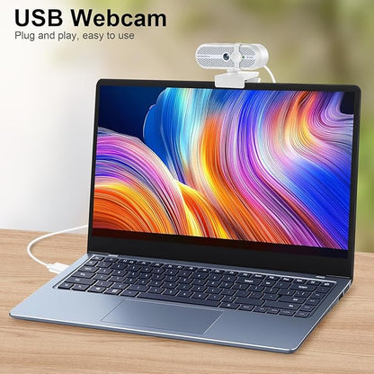 2K Webcam for PC, Webcam with Microphone and Tripod, Auto Light Correction, USB Camera Plug and Play, 90° Wide FOV, Privacy Cover, Works with Skype, Zoom, Meet, Teams, PC, Laptop, Mac, Tablet