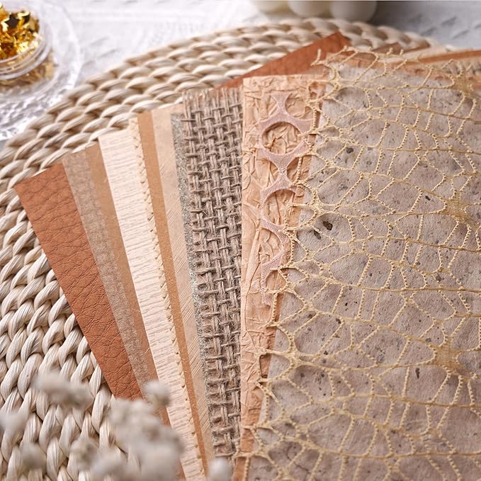 LewuwoPoing 15Pcs Handmade Scrapbook Art Paper Craft Textured Paper Colorful A5 Sheet Mesh Special Paper Mix for Scrapbooking Junk Journal Journaling Supplies DIY Materials,5.8x8.2 inches (Brown)
