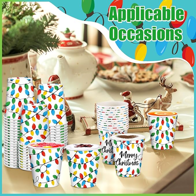 Funtery 100 Pieces Christmas Paper Cups Disposable Coffee Light Bulbs Insulated Coffee Paper Cups 9 Ounce Drinking Tea Christmas for Daily Use Holiday Party