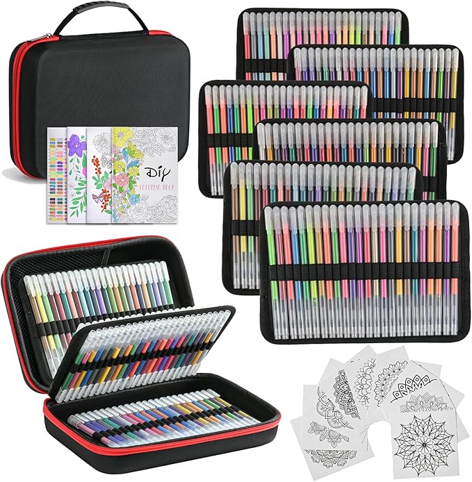 144 Colored Gel Pens, Glitter Neon Metallic Pastel Morandi Pens with Carrying Case with 150% More Ink for Adults Coloring Books Drawing Doodling Crafts Scrapbooks Bullet Journaling