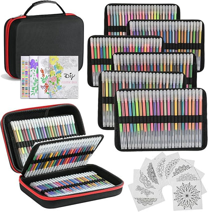 144 Colored Gel Pens, Glitter Neon Metallic Pastel Morandi Pens with Carrying Case with 150% More Ink for Adults Coloring Books Drawing Doodling Crafts Scrapbooks Bullet Journaling