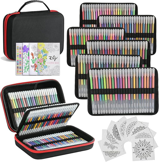 144 Colored Gel Pens, Glitter Neon Metallic Pastel Morandi Pens with Carrying Case with 150% More Ink for Adults Coloring Books Drawing Doodling Crafts Scrapbooks Bullet Journaling
