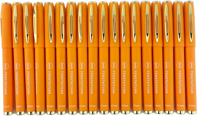 Fengtaiyuan Orange07P18, Orange Ink, FIne Point, 0.7mm, Gel Ink Rollerball Pens - Comfortable Non-Slip Grip, Quick-Drying Ink, 18-Piece Box (Orange07P18)